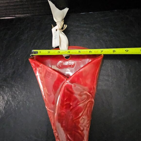 Red Ceramic Tussie Mussie Wall Pocket Wall Hanging Handcrafted - Picture 9 of 9